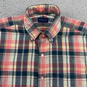 Proper Cloth Button Down Mens Medium Pink Green Plaid Long Sleeve Dress Shirt
